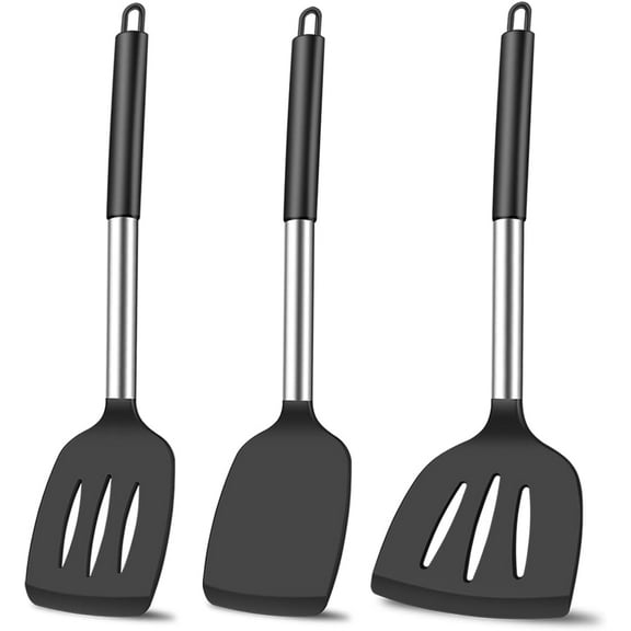 3Pcs Silicone Spatula Set Heat Resistant Spatulas for Nonstick Cookware Fish Turner Plastic Spatulas Rubber Wok Spatula, Long Large Spatula Silicone Cooking Use Kitchen Utensils Set