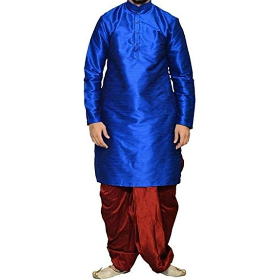 Royal Men's Festive Art Silk Blend Dhoti Kurta Set_Royal Blue