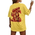 thumbnail image 2 of Yellow Women's Short Sleeve T-shirt, Good Things Are Coming Women'S Letter Printed Round Neck T Shirt Fashion Top Lightweight Soft Casual Summer Clothing, 2 of 4