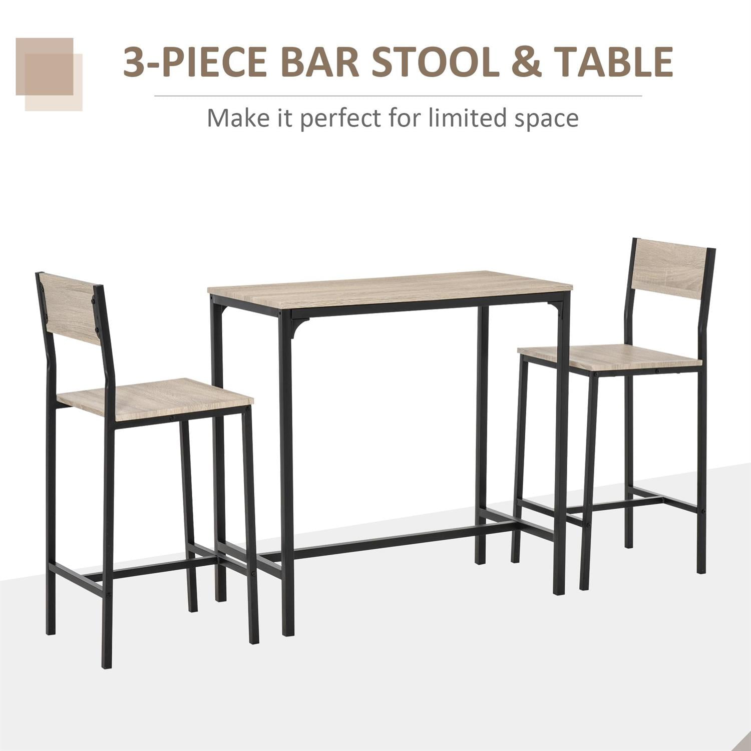 Demi Bonn 3-Piece Industrial-Style Bar Table Set, Counter Height for Compact Spaces, Bar Stools Included, Modern Dining Set for 2, Beige
