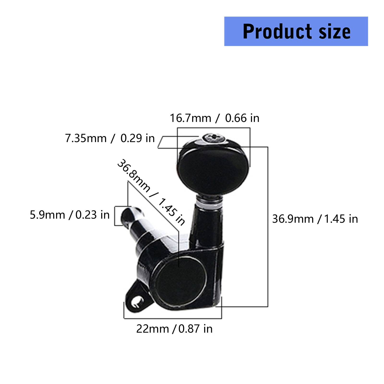 6 Piece Black Metal Guitar Tuning Pegs Set Metal Texture for Acoustic and Electric Guitars 10mm Peg Holes Replacement