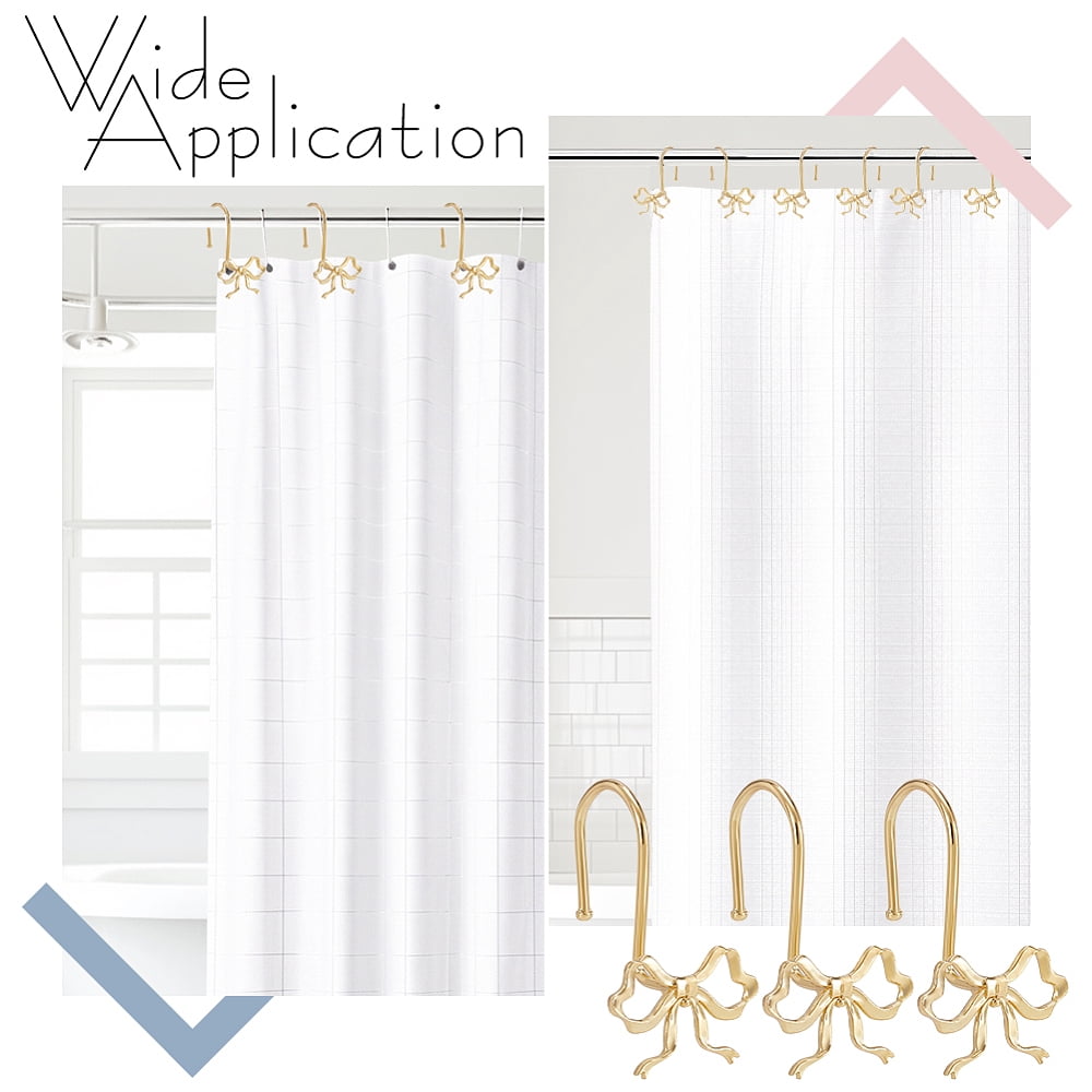 2 Sets Bowknot Alloy Shower Curtain Hook for Bathroom Golden 68x40x52.5mm 12pcs/bag for DIY