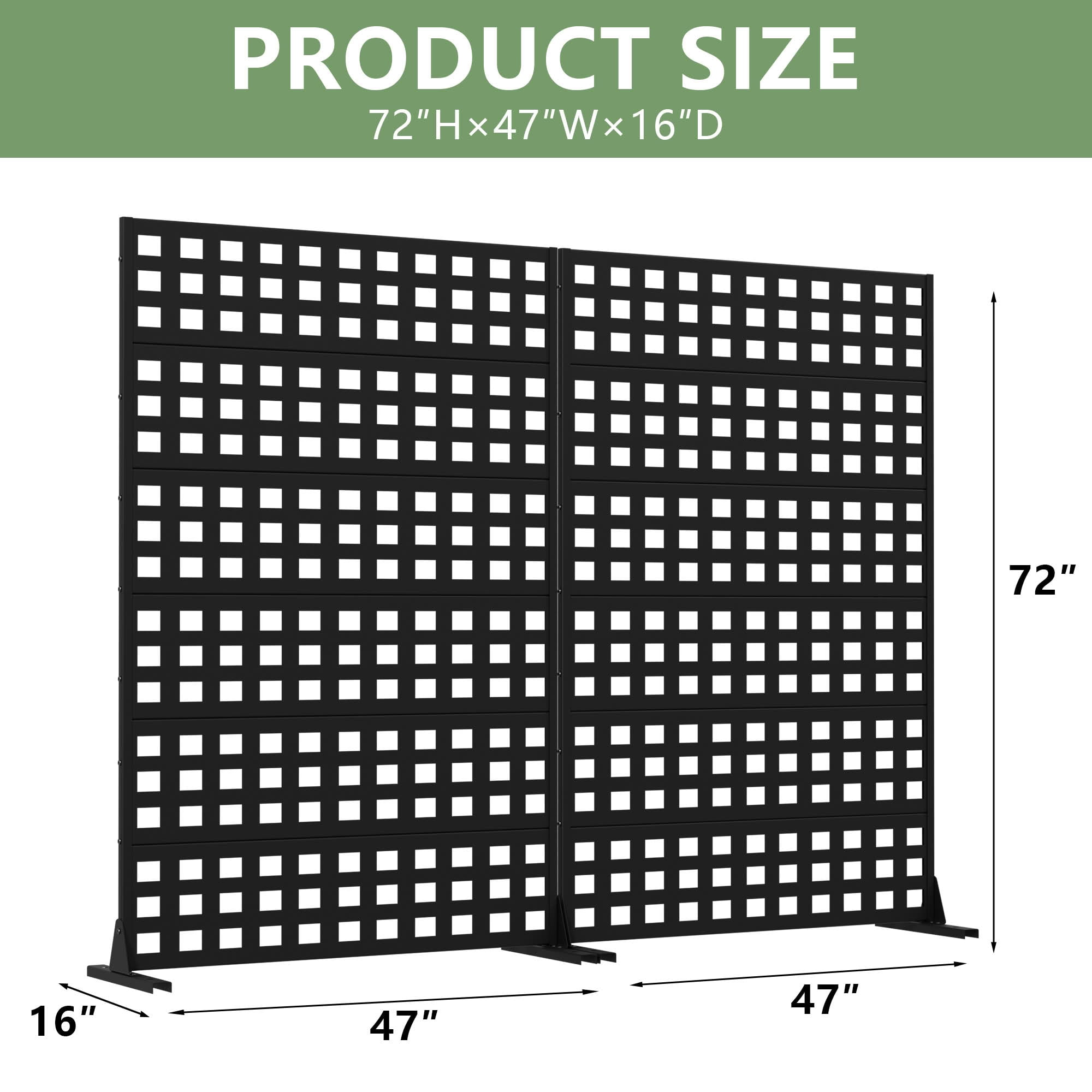MAYEERTY 2-Piece Outdoor Metal Privacy Screen 6ft × 4ft Black, 6-Panel Lattice Pattern, Rust-Resistant for Garden