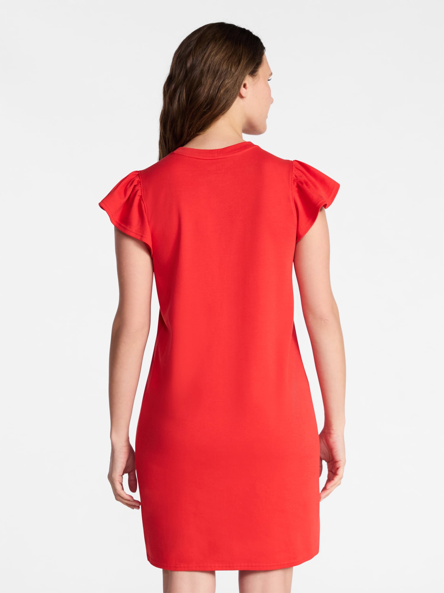 Time and Tru Women's Cotton T-Shirt Mini Dress with Short Flutter Sleeves, Sizes XS-XXXL