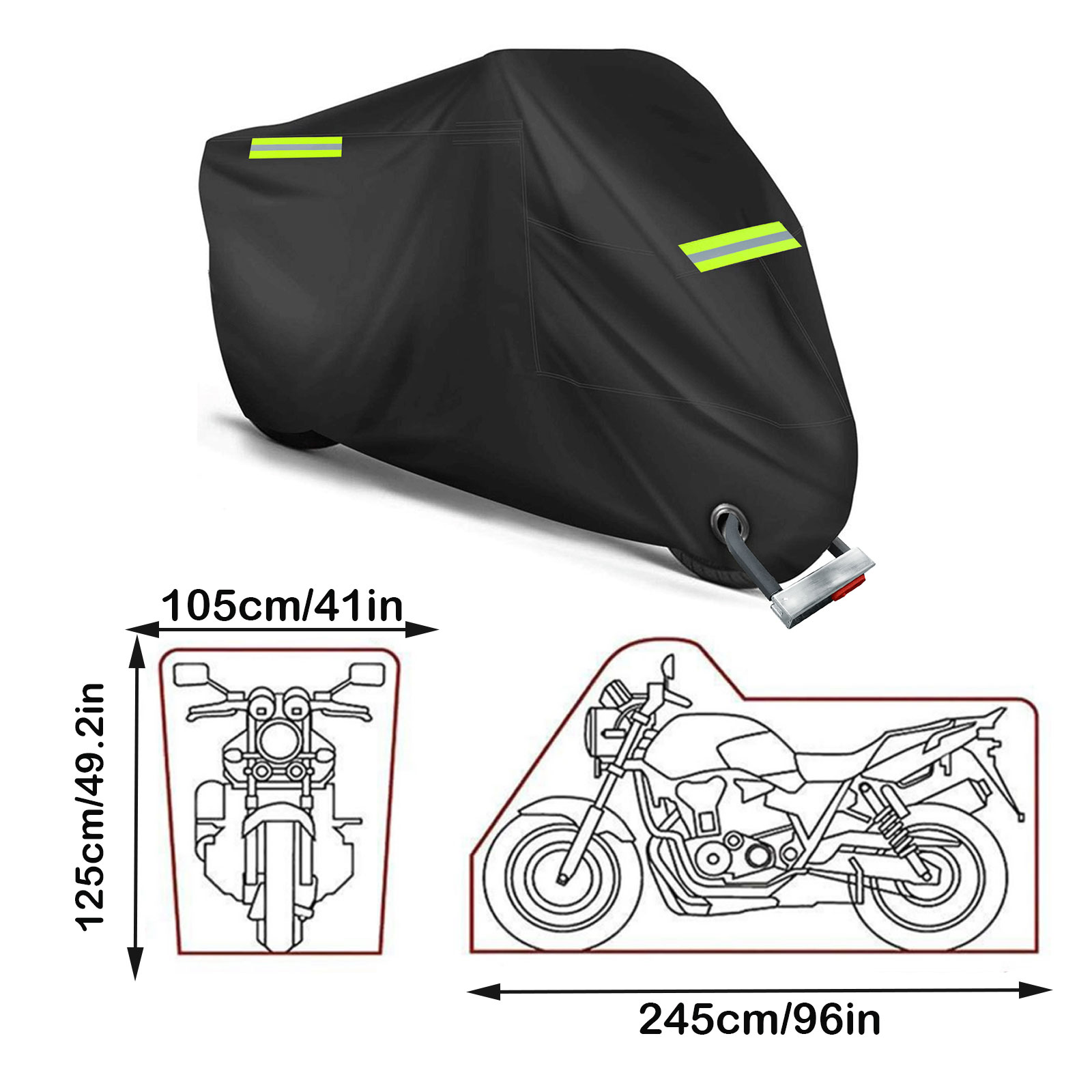 PAKASEPT Motorcycle Cover All Season Universal Weather Quality Waterproof Sun Outdoor Protection Durable Night Reflective with Lock-Holes & Storage Bag Fits up to 96" Motorcycles Vehicle Cover