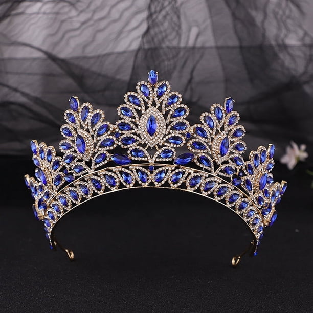 Zhuge Tiara de boda para novia, diadema de princesa, corona nupcial, joyería para el cabello con diamantes de imitación de cristal, decoración para novia, cumpleaños, graduación, boda (azul)