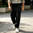 thumbnail image 2 of Atkumj Athletic Pants for Men with Pockets Fashion Crinkle Texture Drawstring Casual Pants Elastic Waistband Solid Color Straight Fit Trousers for Men L, 2 of 6
