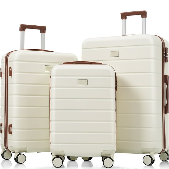 JERFIT 3-Piece ABS Hard Shell Luggage Set with TSA Lock, 360° Spinner Wheels, Lightweight Suitcase Set in Ivory
