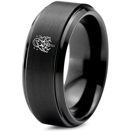 Valentine Gift Tungsten Gamer Mens Black Wedding Band Abstract Mixed Metal Ring Best Friend Birthday Gifts