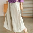 thumbnail image 6 of Women's Culottes Linen Cotton Wide Leg Pants Elastic Waist Solid Color Casual Palazzo Trousers with Pockets Crop Pants Capris, 6 of 9