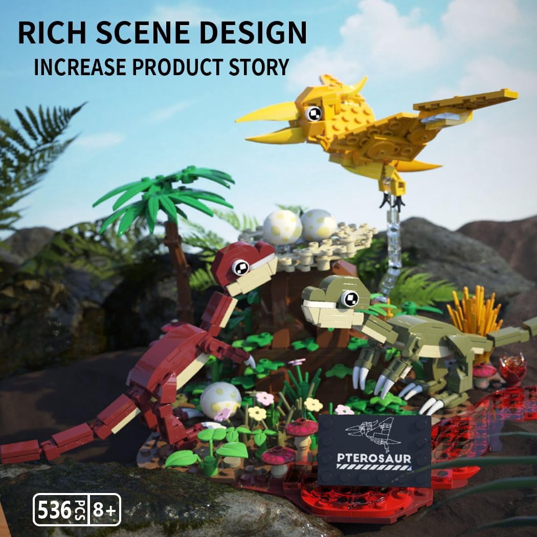 Dinosaur World Building Set,Compatible  Sets,Jurassic Volcano Era Building, (536 Pcs)
