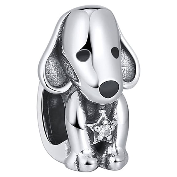 Puppy Dog Charm European Bead CZ Sterling Silver Ginger Lyne Collection