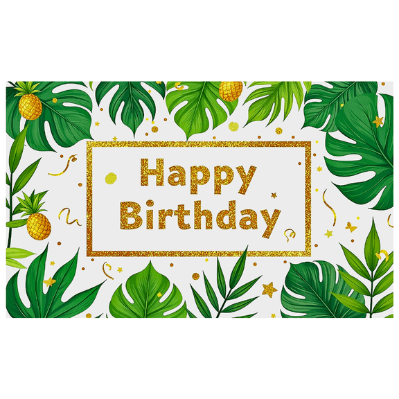 Tropical Leaf Pineapple Themed Happy Birthday Banner Party Decoration Background Backdrop Photography Props for Birthday Parties Celebrations and Photo Shoots