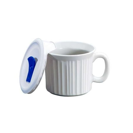 Corningware French White 20 Ounce Oven-Safe Pop-In Mug with Vented Lid