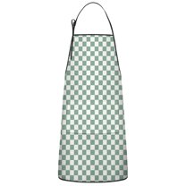 Green and White Checkerboard Pattern Apron-Garden Aprons for Women with Pockets-Cotton Linen Waterproof Kitchen Cooking Gardening Aprons Adjustable for Kitchen,Cooking,BBQ and Salon 33x27 Inch