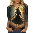 thumbnail image 7 of Brnmxoke Halloween for Women Shirt Fall 3/4 Sleeve Round Neck Shirt Vintage Witch Hocus Focus Graphic Tee Funny Holiday Tops Multicolor,XXXXXL, 7 of 7