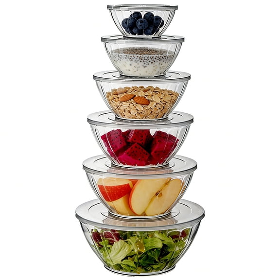Bxaolu 5Pcs Glass Mixing Bowls with Lids Set, Nesting Kitchen Salad Bowl, Glass Mixing Bowl for Cooking, Baking, Prepping-Dishwasher Microwave Freezer Safe