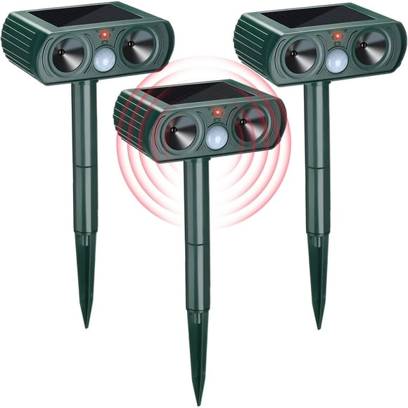 3 Pack Ultrasonic Solar Animal Repeller Waterproof Outdoor Cat Dog Repellent with Motion Sensor for Squirrel Animal Garden Yard Farm