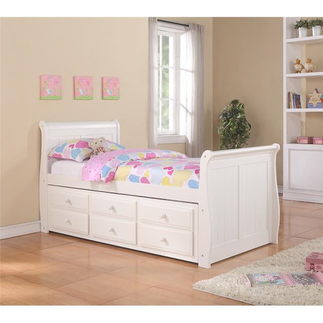 PD125TW Twin Size Sleigh Captains Bed with Twin Size Trundle & Storage