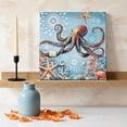 thumbnail image 3 of Ships Next Day Canvas Wall Art 10"x10", Blue Coastal Octopus Wood Framed Canvas Print Painting, Summer Beach Starfish Botanical Ready to Hang Small Picture Wall Decor for Home Kitchen Nursery Office, 3 of 9