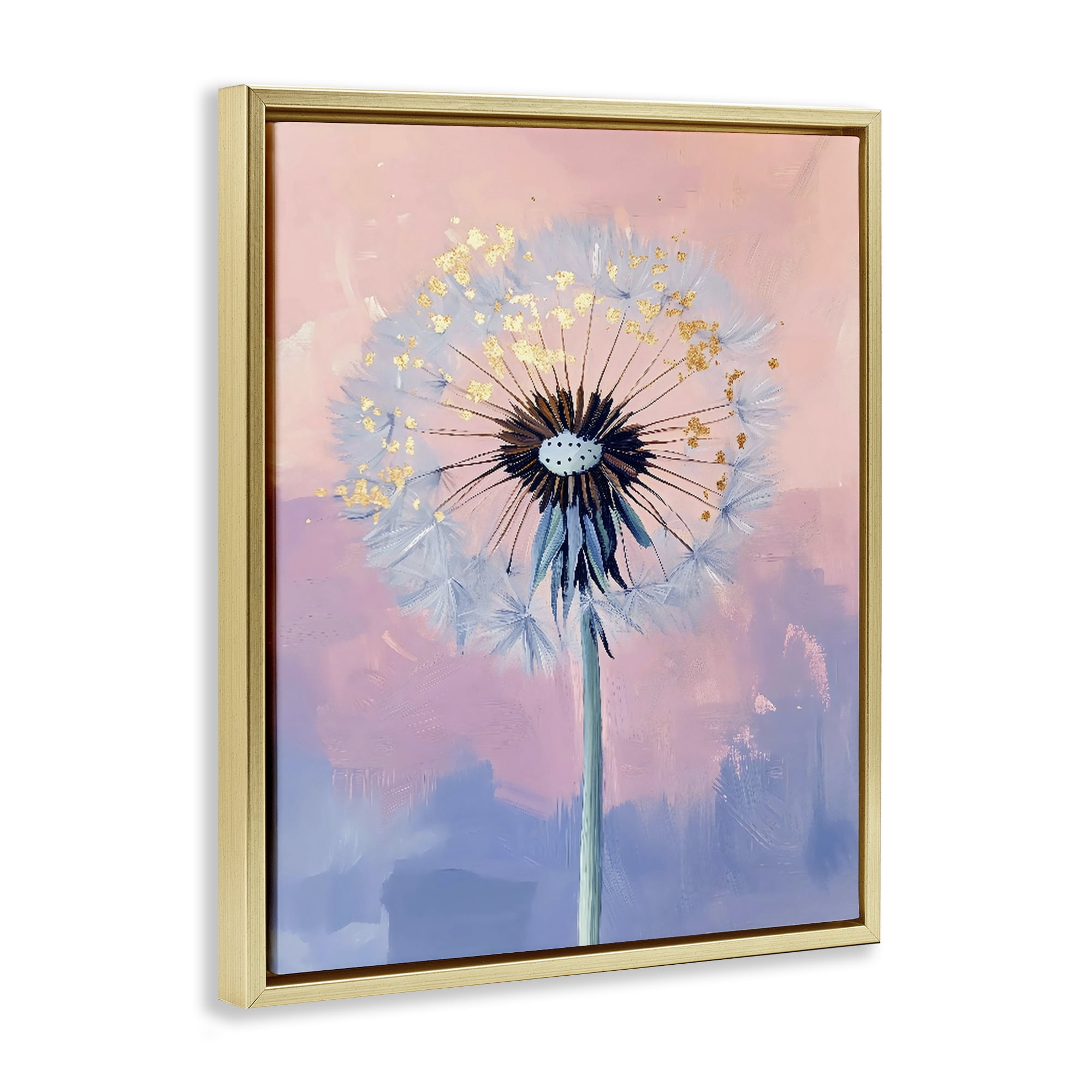 Stupell Industries Pastel Dandelion with Gold Seeds Gold Framed Floater Canvas Wall Art, design by The Prints Vibe