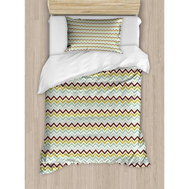 Chevron Twin Size Duvet Cover Set, Pixel Shaped Zigzag ...