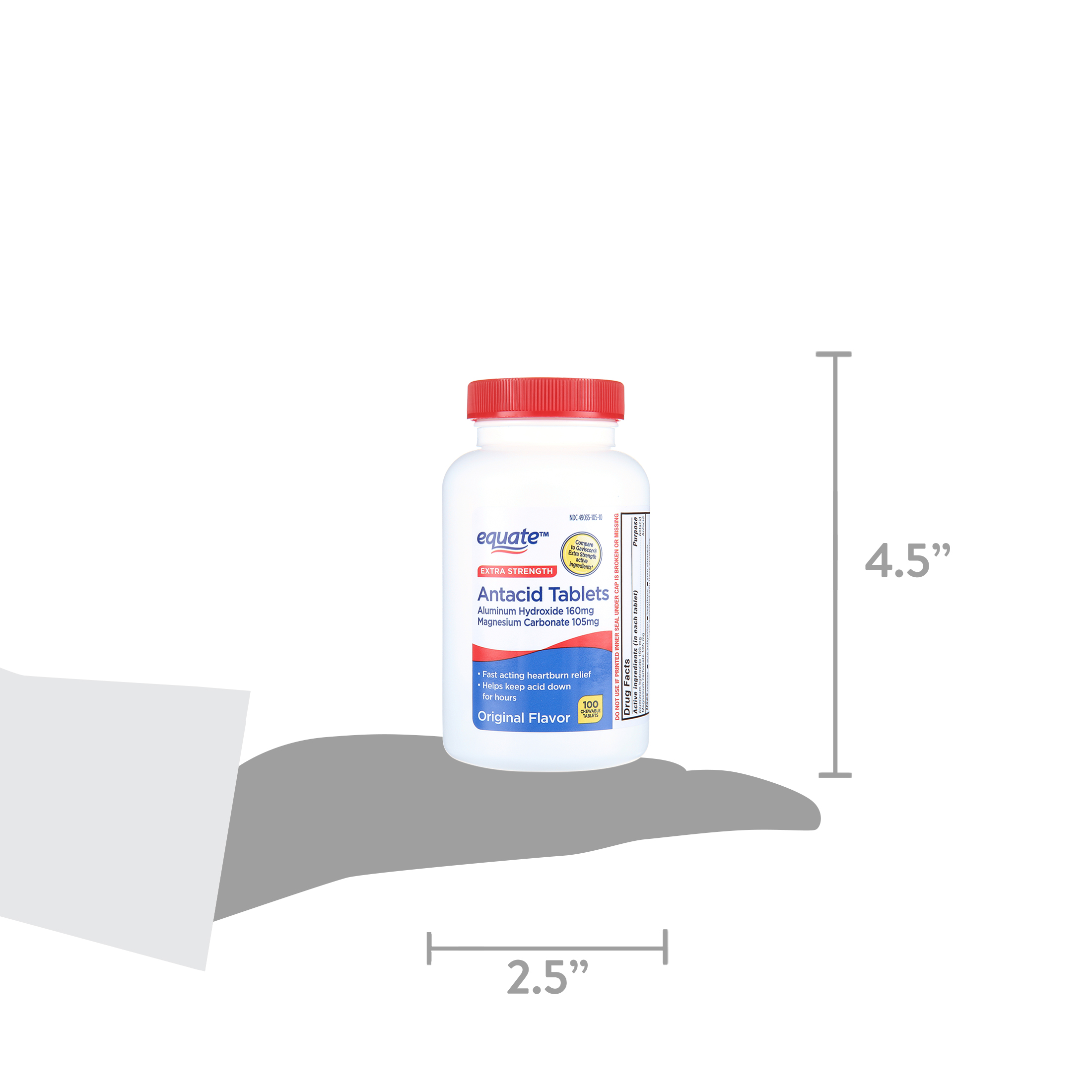 Tabletas masticables antiácidas extra fuertes Equate, sabor original, 160 mg, 100 unidades 7