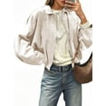 thumbnail image 2 of Long Sleeved Women Spring Fall Faux Suede Bomber Jackets Turn-down Collar Casual Lapel Zipper Jacket, 2 of 7