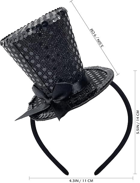 Sequin Mini Top Hat with Elastic Headband for Halloween Costume Accessory