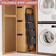 4 Step Ladder, KK KINGRACK Folding Step Stool with Wide Pedal&Safety Lock, 500 LBS, Black