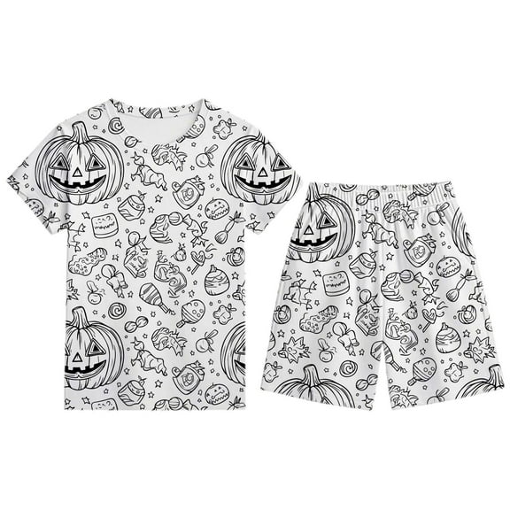 Gelikeya Boys Girls Pajama Set Halloween Long Sleeved Shirts and Shorts 2 Piece Outfits Loungewear Toddler Hand Painted Pjs Kids Clothing