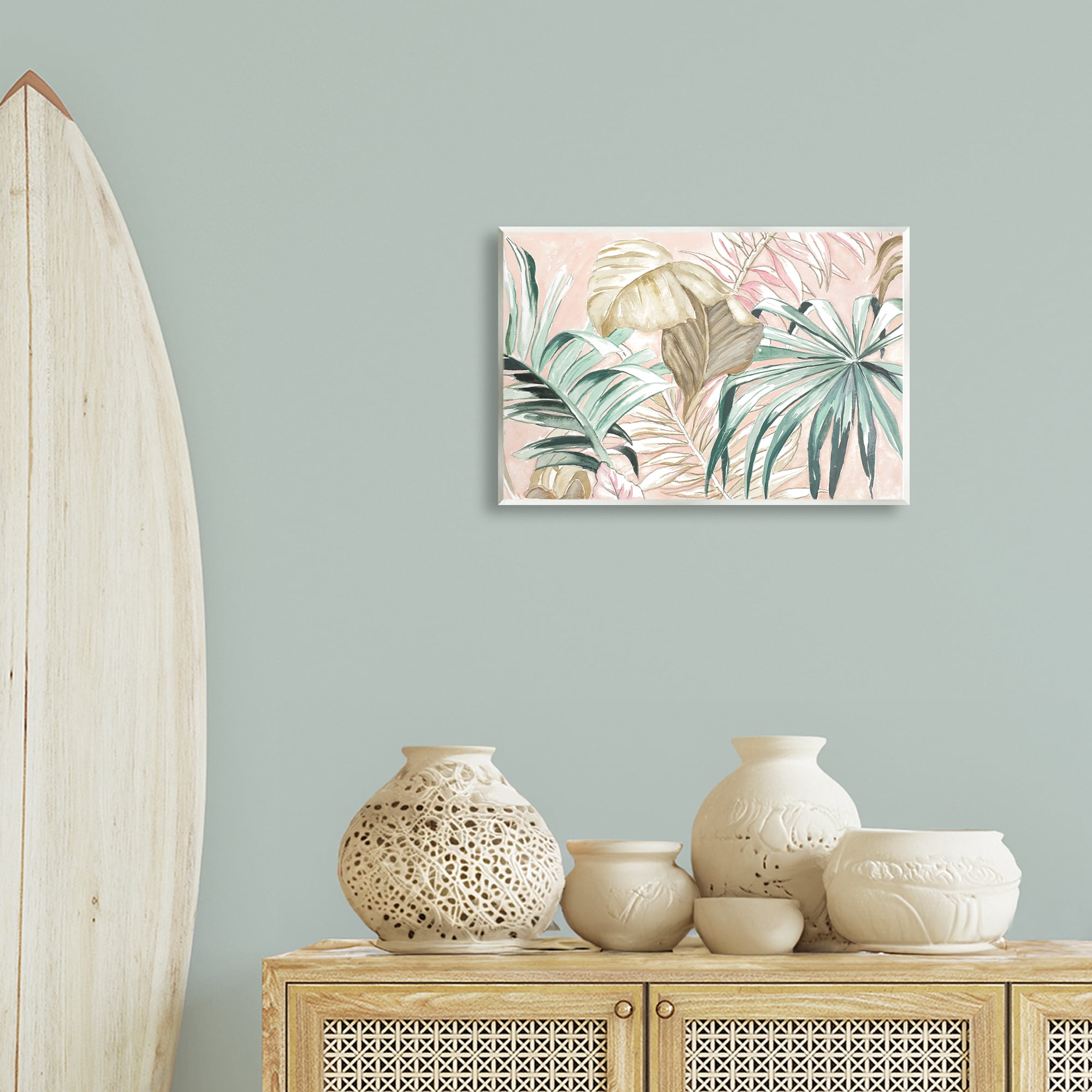 Stupell Industries Soft Tropical Leaves Botanical & Floral Painting Unframed Art Print Wall Art, 19 x 13