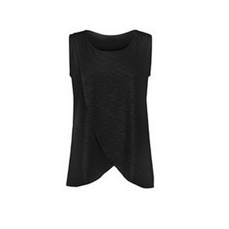 

Pregnant Women Summer Sleeveless Double Layers Breast-feeding Vest Fashion Versatile Solid Color Round Neck Vest Casual Loose Nursing Vest for Maternity