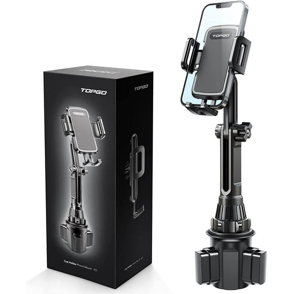 TOPGO [Height-Adjustable Pole] Cup Holder Phone Holder, for iPhone 16, Samsung and More Smartphone(Black)
