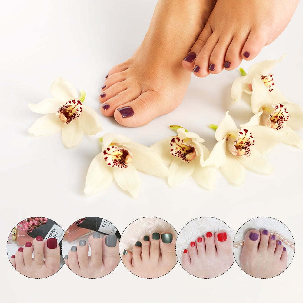24 Pcs 12 Sizes Short Full Cover Fake Toe Nails Candy Colorful Presson Toenail Artificial Nail