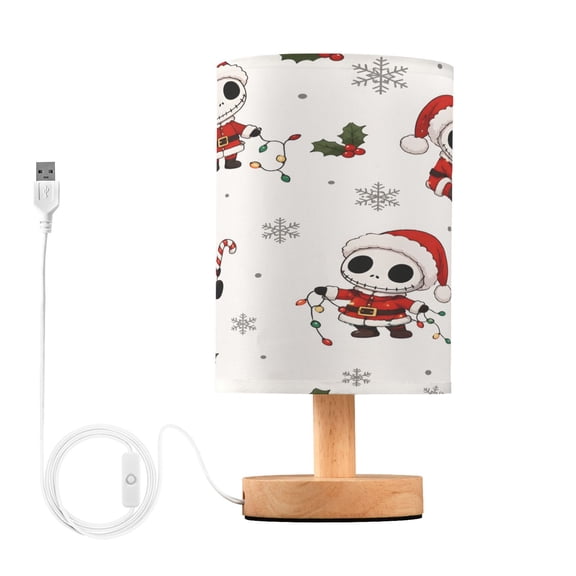 Cute Skeleton Figure Table Lamp, Fully Dimmable Nightstand Lamp with USB and Linen Fabric Shade, Modern Gifts for Bedroom, Living Room, Office