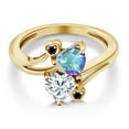 thumbnail image 3 of Gem Stone King 18K Yellow Gold Plated Silver Mercury Mist Mystic Topaz White Moissanite and Black Diamond Ring for Women (1.83 Cttw, Heart Shape 6MM, Gemstone Birthstone, Size 6), 3 of 6