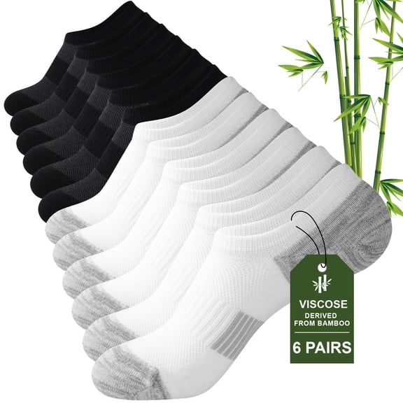 FREEYOKA Bamboo Socks Ankle Low Cut Socks for Men Breathable Athletic Socks 6 Pairs,BLACKWHITE