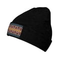 thumbnail image 2 of LNWH Knitted Acrylic Hat, Vintage Ethnic Traditional Pattern Winter Beanie Hat for Cold Weather, Black, 2 of 8