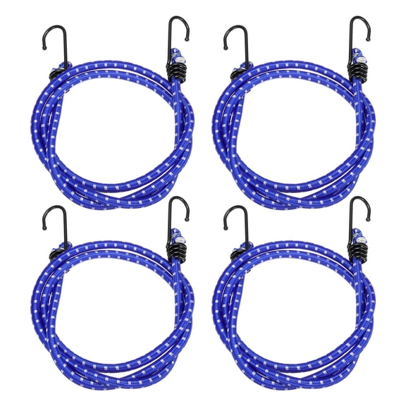 Uxcell 4Pcs Bungee Cord with Hooks 47" Rubber Bungee Cords for Outdoor Camping Straps, Blue