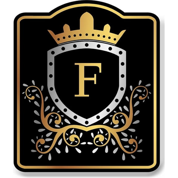 Letter F Initial Fancy Gold Crown BLACK Aluminum Composite Sign 15''x18''
