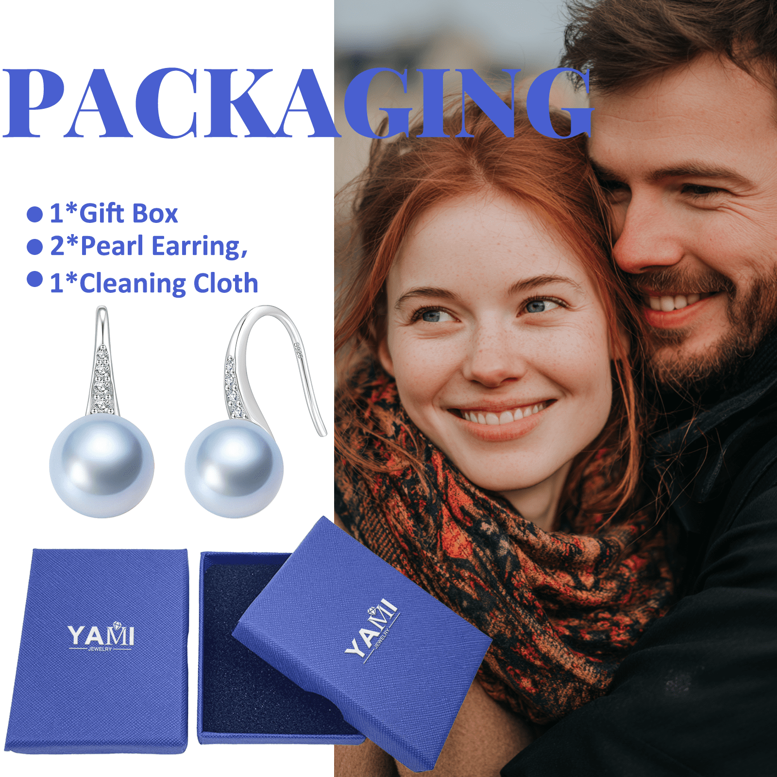 YAMI7.5-8 mm Blue Pearl Earrings, 925 Sterling Silver Drop Dangle Earrings with CZ, Cultured Pearl Jewelry Gift for Women