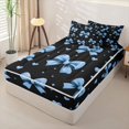 thumbnail image 3 of Homewish Princess Ribbon Heart Zipper Twin Comforter Sets with Fitted Sheet and 2 Pillowcases for Girls, Blue Bow Zipper Bedding Set for Kids, Black Reversible, 4-Piece, 3 of 6