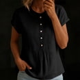 thumbnail image 6 of VBVC Women's Peter Pan Collar Short Sleeve Blouse, Ladies' Button Down Breathable Casual Top, Solid Color Loose Fit Work Shirt For Women,Black,S-2XL, 6 of 7