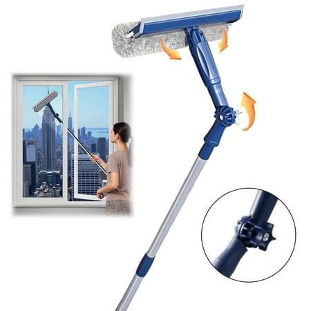 SharkTRUE 47in Window Squeegee with Extension Pole, 4-in-1 Telescopic Window Cleaner Tool with 2-Stage Telescoping Pole, Window Cleaning Kit with 12-16in Pole & Microfibre Cloths & & Angle Adapter