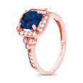 thumbnail image 2 of Decadence Solid 14K Rose Gold 7mm Cushion Cut Created Blue Sapphire September Birthstone Halo Hexagon Engagement Ring For Women, Size 7, 2 of 5