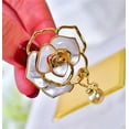 thumbnail image 2 of K-KED Natural 9-10mm Yellow Pearl Crystal Shell Camellia Brooches 18KGP For Women, 2 of 4