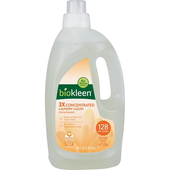 Biokleen Laundry Detergent -128 HE Loads - Citrus Essence 64 Fl Oz Concentrated Eco-Friendly Plant-Based No Artificial Fragrance - Packaging May Vary