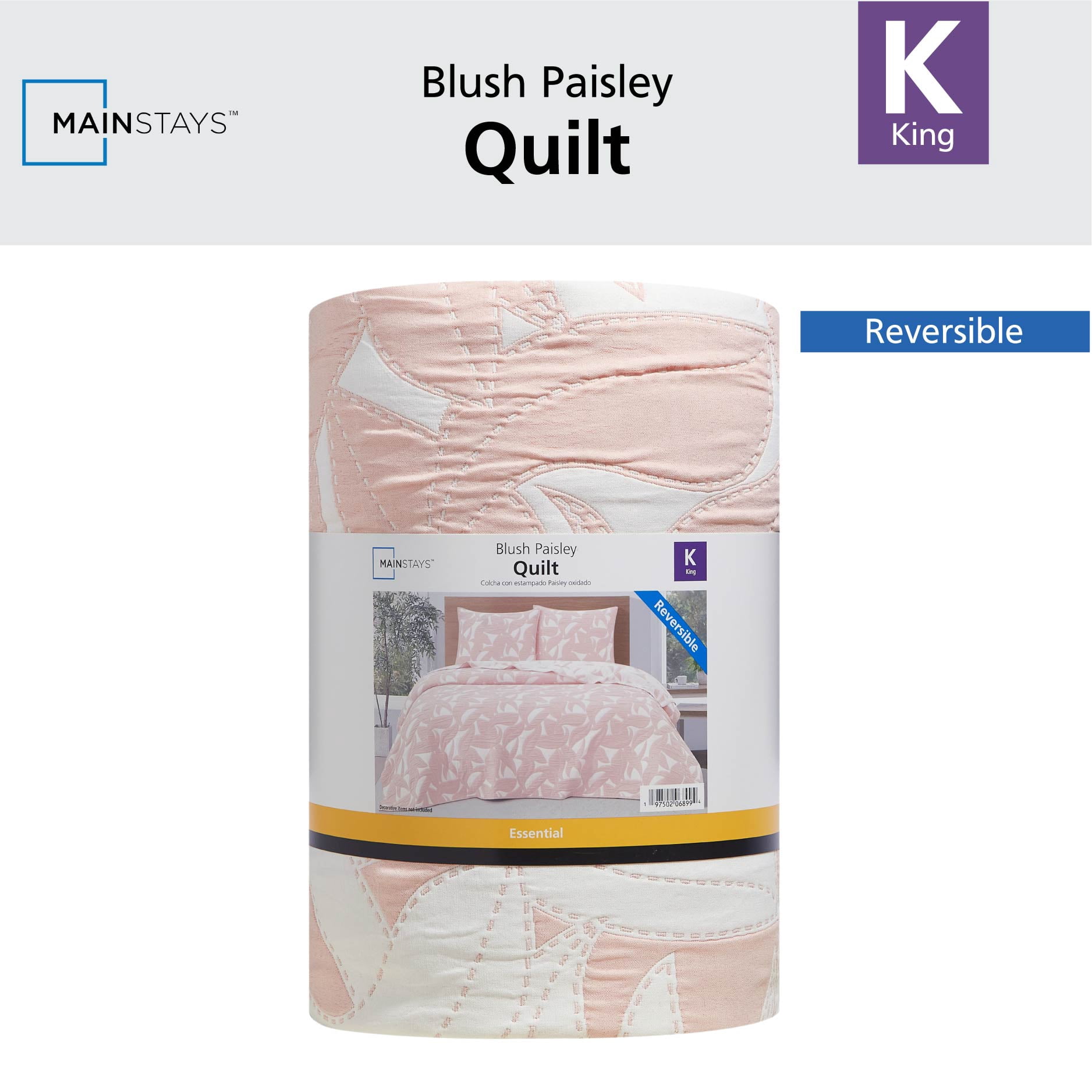 Mainstays Floral Quilt Paisley Floral Pink Polyester Quilted, King - Breathable, Hypoallergenic, Antimicrobial