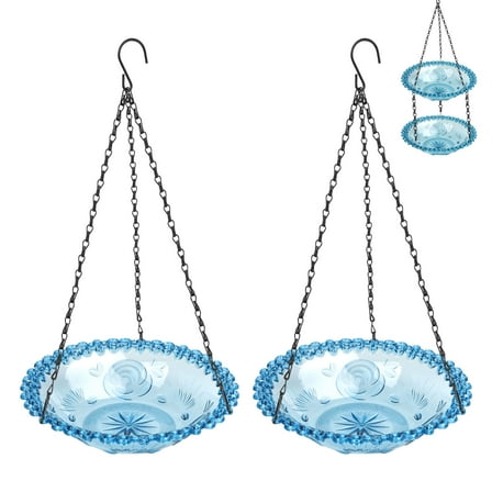 TSV 9'' Hanging Bird Feeder, 2pcs Garden Bird Seed Tray Bowl with Hole